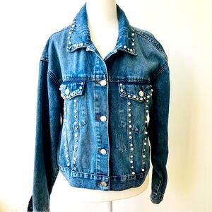 Ci Sono Denim Jacket With Pearls and Rhinestones, M-L